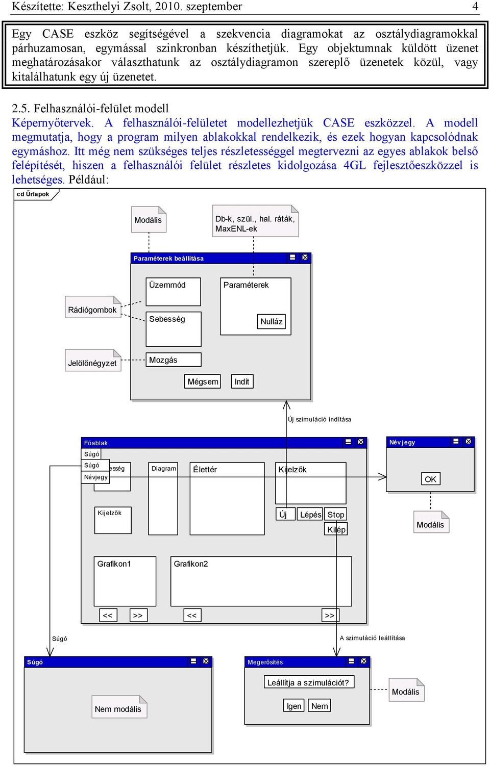 A felhasználói-felületet modellezhetjük CASE eszközzel. A modell megmutatja, hogy a program milyen ablakokkal rendelkezik, és ezek hogyan kapcsolódnak egymáshoz.