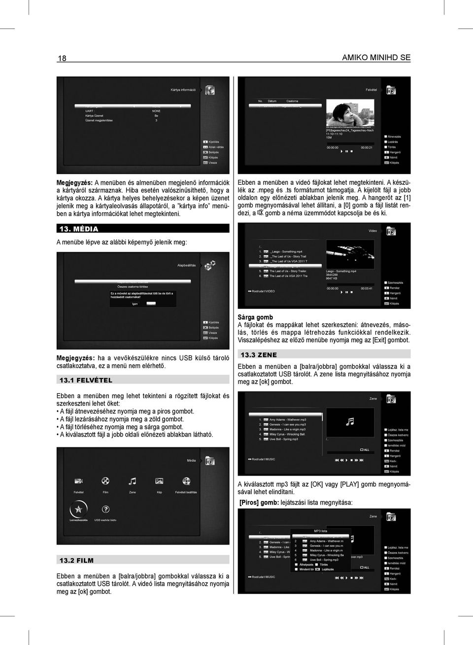 Ebben a menüben a videó fájlokat lehet megtekinteni. A készülék az.mpeg és.ts formátumot támogatja. A kijelölt fájl a jobb oldalon egy előnézeti ablakban jelenik meg.