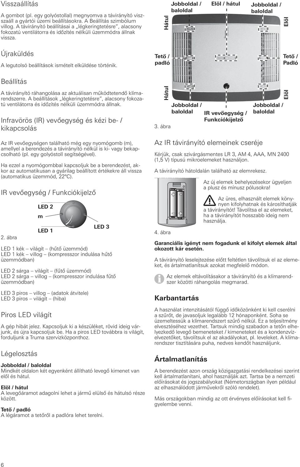Hátul Jobboldal / baloldal Elöl / hátul Jobboldal / baloldal Elöl Újraküldés A legutolsó beállítások ismételt elküldése történik.