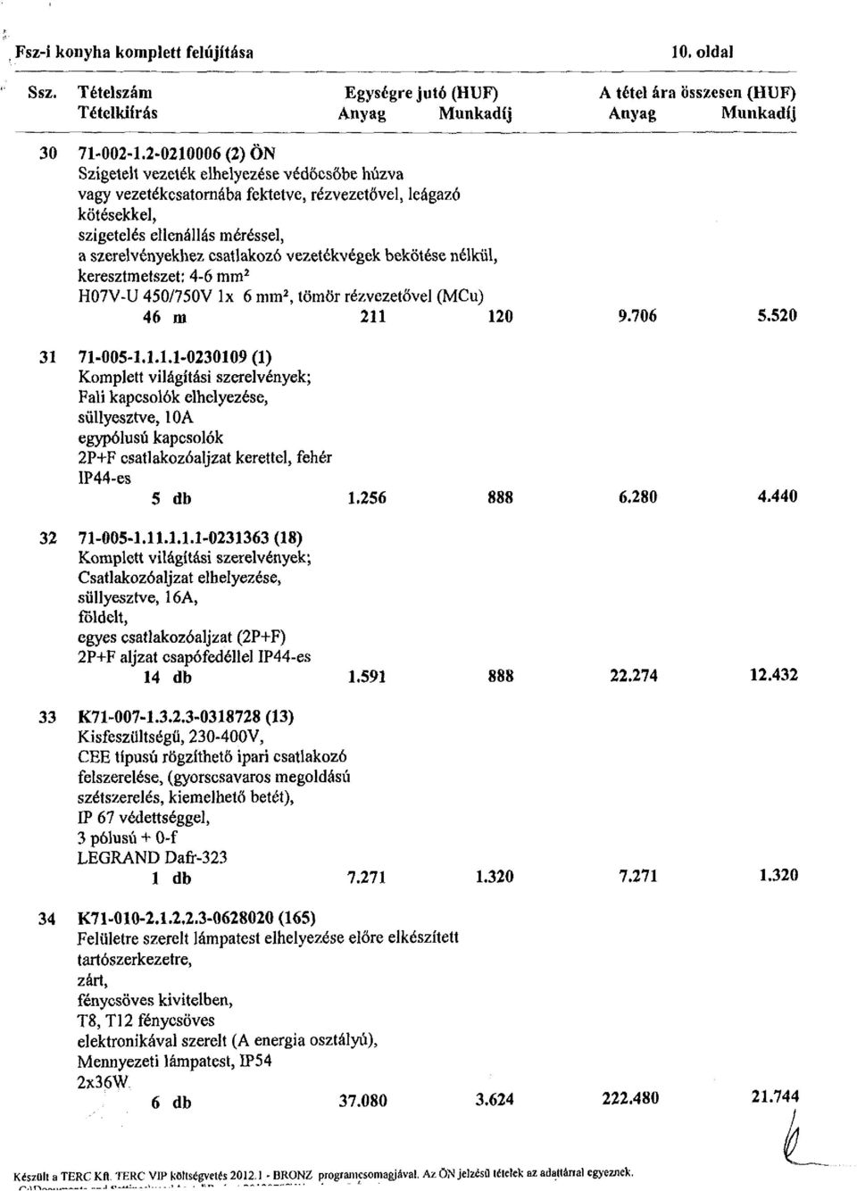 vezetékvégek bekötése nélkül, keresztmetszet; 4-6 mm 2 H07V-U 450/750V lx 6 mm 2, tömör rézvezetővel (MCu) 46 m 211