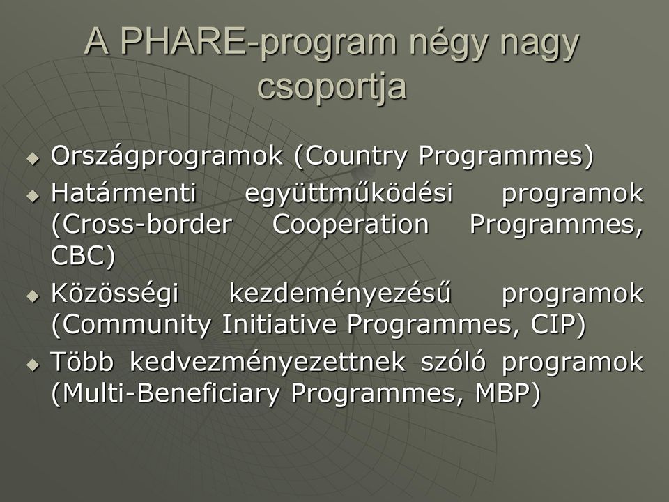 CBC) Közösségi kezdeményezésű programok (Community Initiative Programmes,