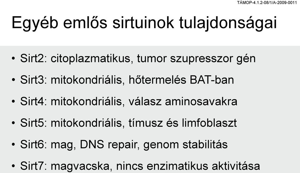 mitokondriális, válasz aminosavakra Sirt5: mitokondriális, tímusz és