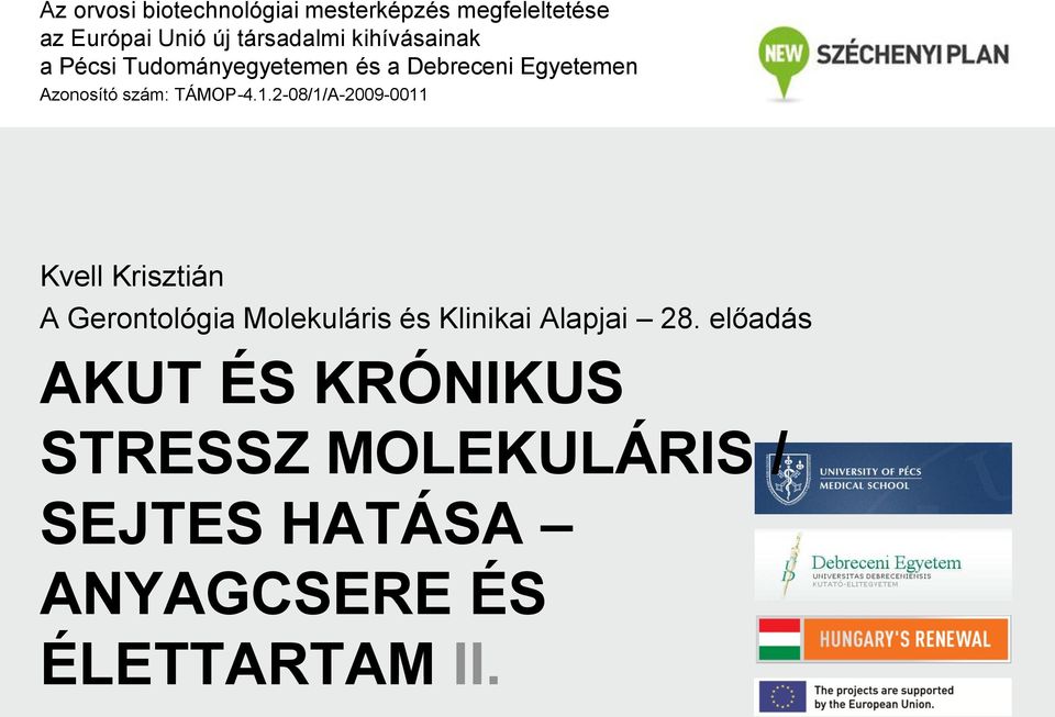 1.2-08/1/A-2009-0011 Kvell Krisztián A Gerontológia Molekuláris és Klinikai Alapjai 28.