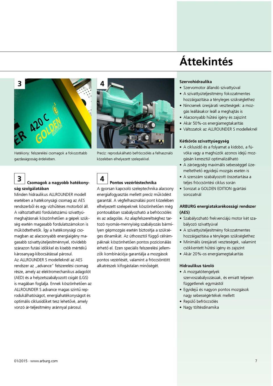 3 Csomagok a nagyobb hatékonyság szolgálatában Minden hidraulikus ALLROUNDER modell esetében a hatékonysági csomag az AES rendszerből és egy vízhűtéses motorból áll.
