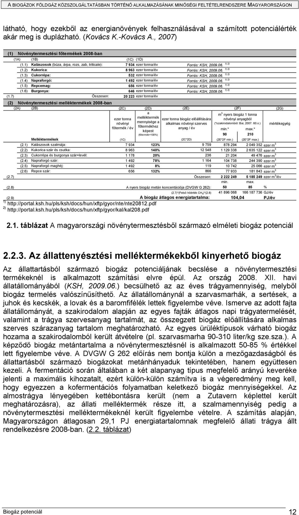 06. (1.3) Cukorrépa: 532 ezer tonna/év Forrás: KSH, 2009.06. (1.4) Napraforgó: 1 492 ezer tonna/év Forrás: KSH, 2009.06. (1.5) Repcemag: 656 ezer tonna/év Forrás: KSH, 2009.06. (1.6) Burgonya: 646 ezer tonna/év Forrás: KSH, 2009.