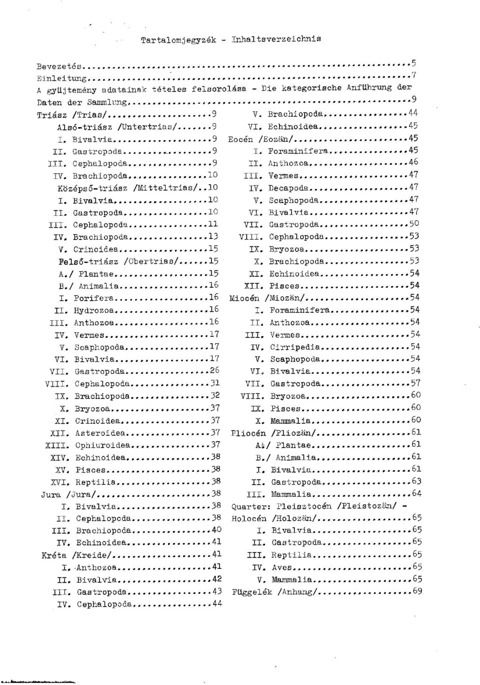 Cephalopoda 11 IV. Brachiopoda 13 V. Crinoidea 15 Felső-triász /Ohertrias/.15 A. / Flantae 15 B. / Animalia. 16 I. Porifera 16 I I. Hydrozoa...16 I I I. Anthozoa 16 IV. Vermes 17 V. Scaphopoda 17 VI.
