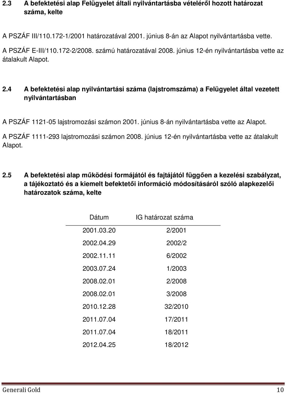 június 8-án nyilvántartásba vette az Alapot. A PSZÁF 1111-293 lajstromozási számon 20