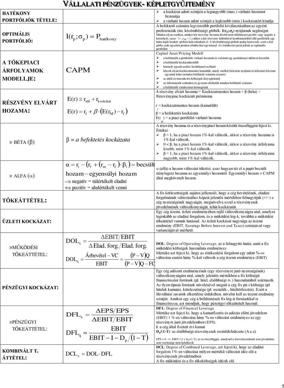 Elad. og. Ábvél V DOL q ET VQ VQ F ΔES ES DFL x ΔET ET ET DFLq ET D T DL x DOL DFL E( M a kockáza ado szjé a lgagyobb (ax. váhaó hozao bzosíja a váhaó hoza ado szjé a lgksbb (.