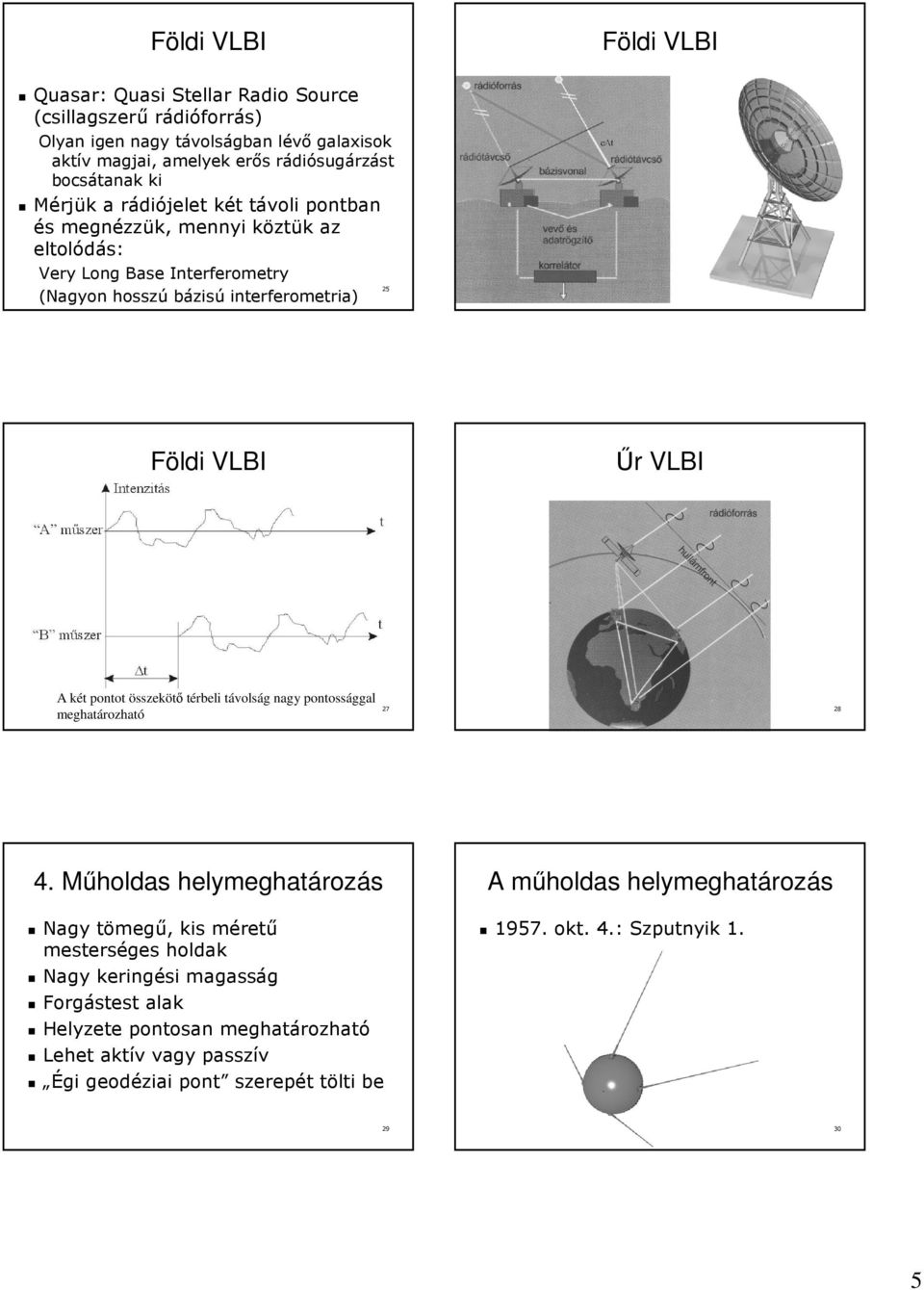Interferometry (Nagyon hosszú hosszú bázisú zisú interferometria) interferometria) 25 26 Földi VLBI A két pontot összekötő térbeli távolság nagy pontossággal meghatározható Űr VLBI 27 4.
