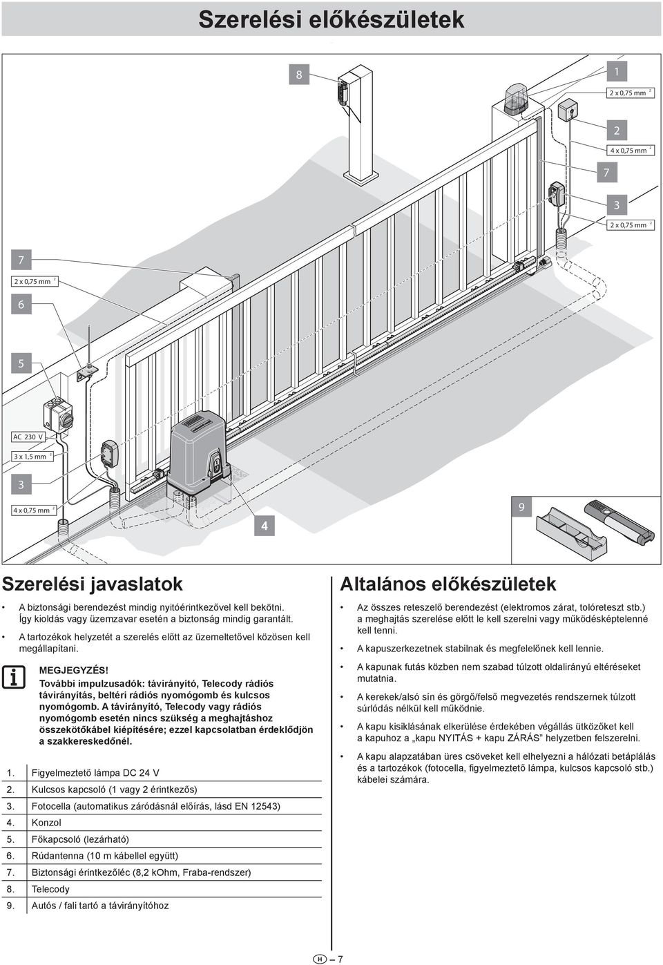 További impulzusadók: távirányító, Telecody rádiós távirányítás, beltéri rádiós nyomógomb és kulcsos nyomógomb.