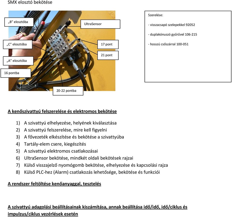 szivattyúba 4) Tartály elem csere, kiegészítés 5) A szivattyú elektromos csatlakozásai 6) UltraSensor bekötése, mindkét oldali bekötések rajzai 7) Külső visszajelző nyomógomb bekötése, elhelyezése és