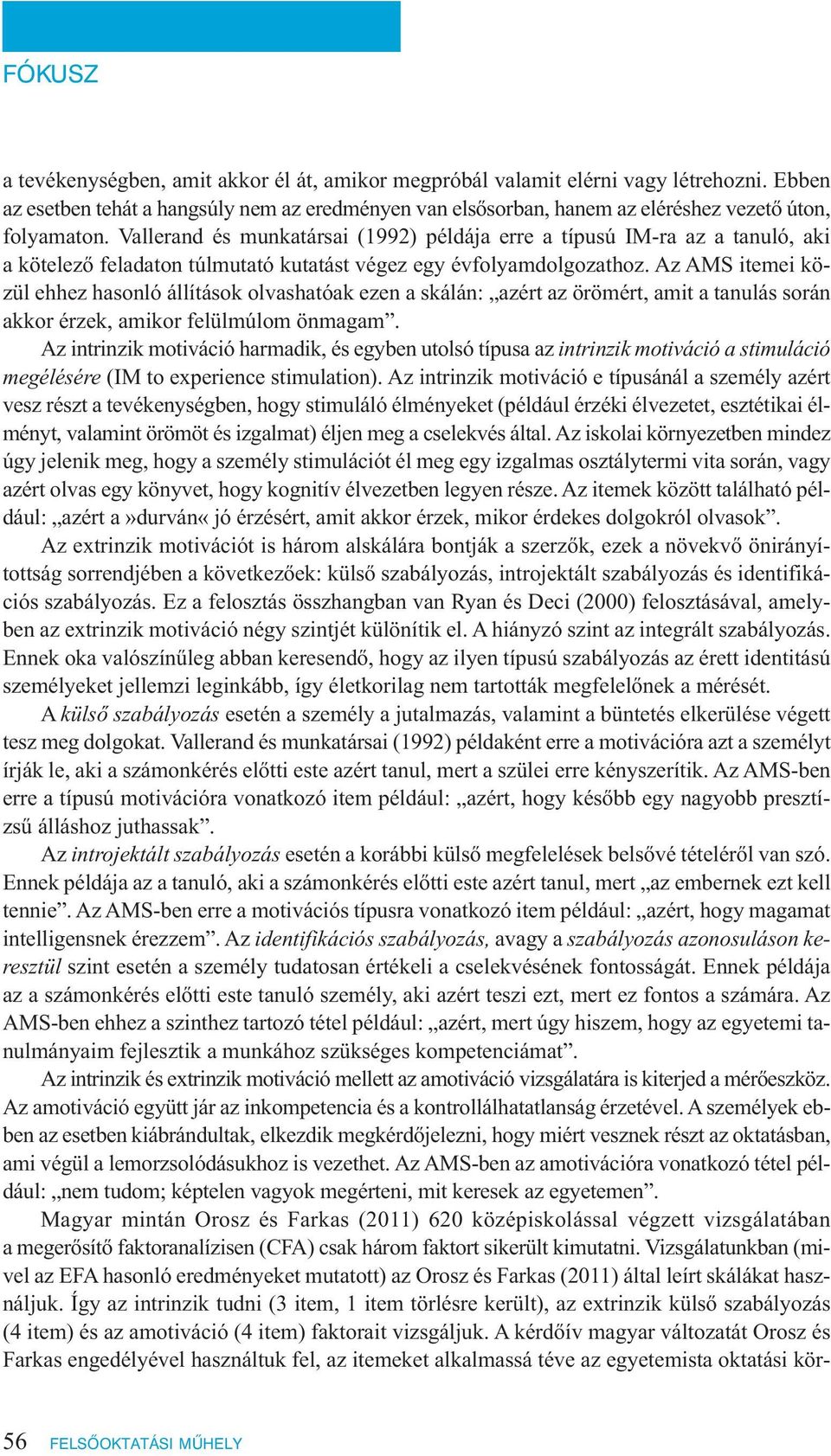 Vallerand és munkatársai (1992) példája erre a típusú IM-ra az a tanuló, aki a kötelező feladaton túlmutató kutatást végez egy évfolyamdolgozathoz.