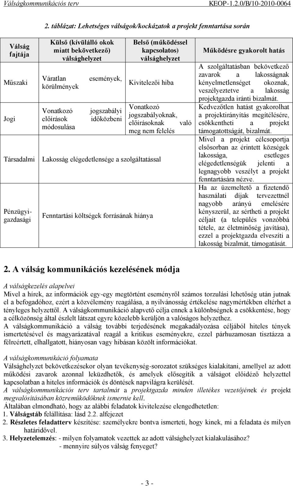 Lakosság elégedetlensége a szolgáltatással Fenntartási költségek forrásának hiánya Működésre gyakorolt hatás A szolgáltatásban bekövetkező zavarok a lakosságnak kényelmetlenséget okoznak,