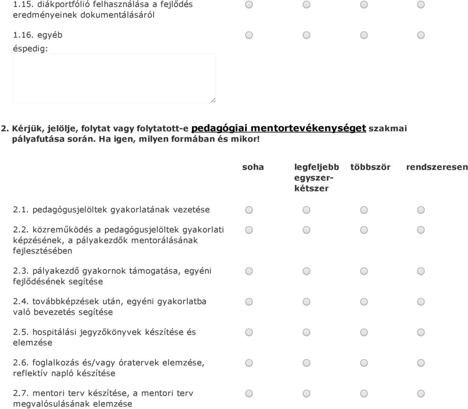 pedagógusjelöltek gyakorlatának vezetése 2.2. közreműködés a pedagógusjelöltek gyakorlati képzésének, a pályakezdők mentorálásának fejlesztésében 2.3.