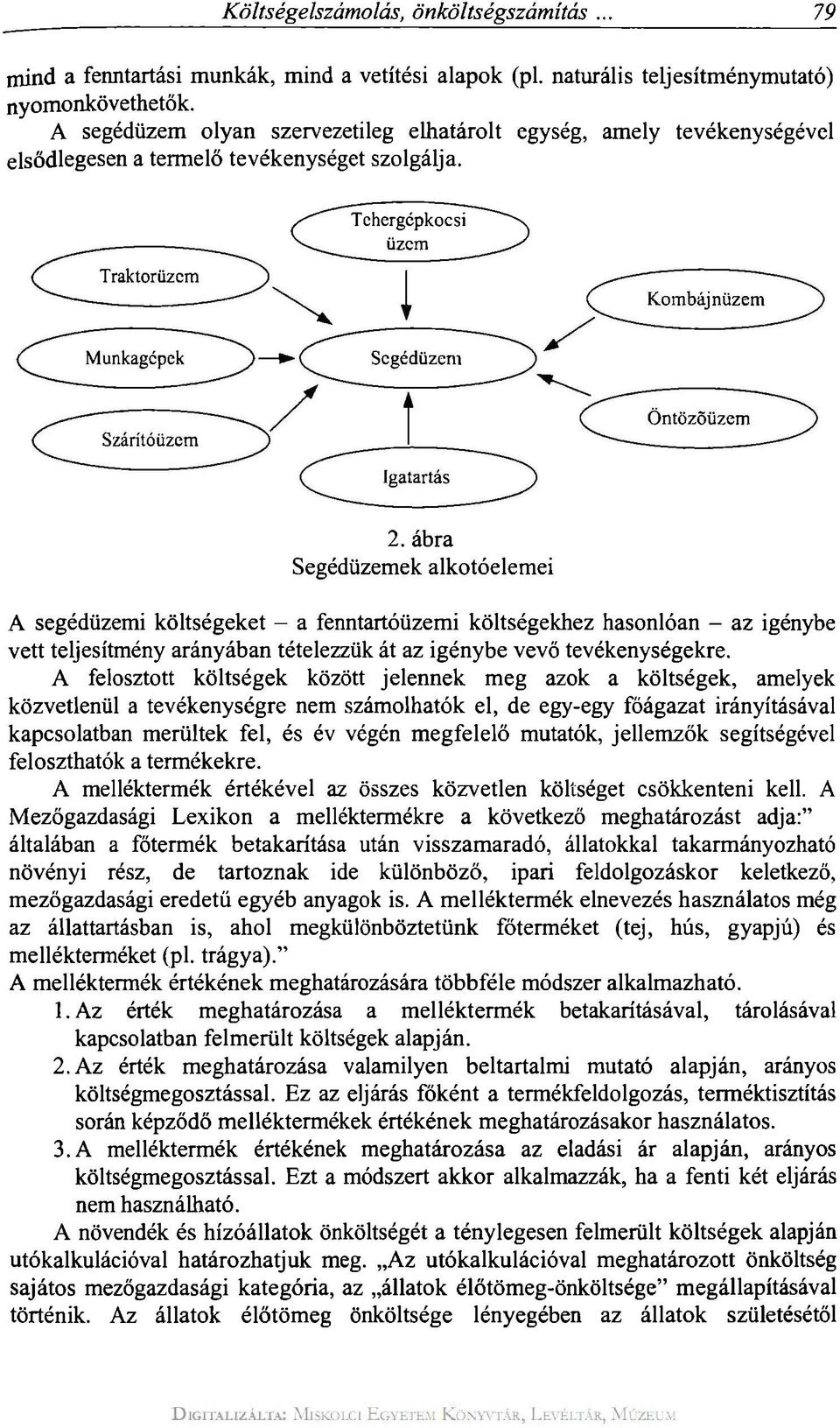 ábra Segédüzemek alkotóelemei A segédüzemi költségeket - a fenntartóüzemi költségekhez hasonlóan - az igénybe vett teljesítmény arányában tételezzük át az igénybe vevő tevékenységekre.