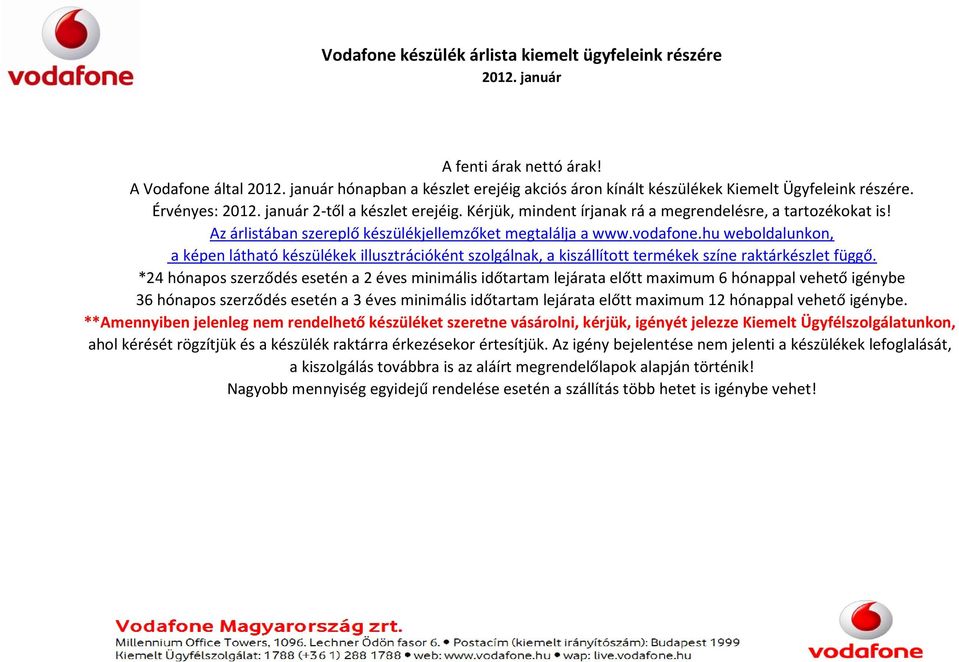 Vodafone készülék árlista kiemelt ügyfeleink részére január - PDF Free  Download