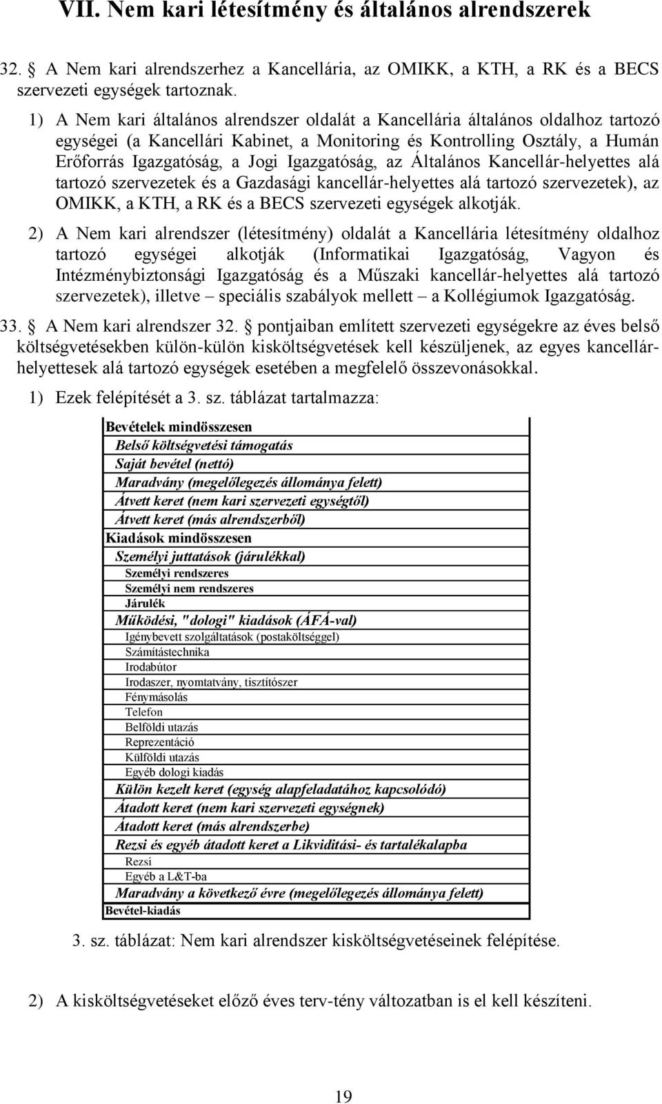 Igazgatóság, az Általános Kancellár-helyettes alá tartozó szervezetek és a Gazdasági kancellár-helyettes alá tartozó szervezetek), az OMIKK, a KTH, a RK és a BECS szervezeti egységek alkotják.
