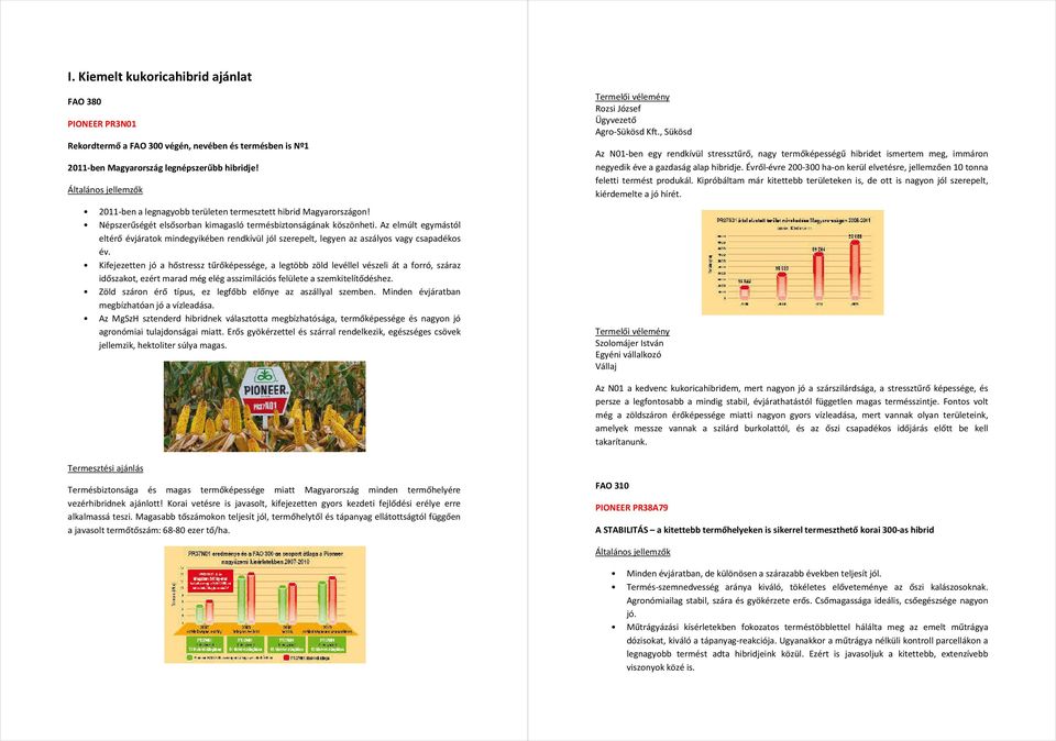 Az elmúlt egymástól eltérő évjáratok mindegyikében rendkívül jól szerepelt, legyen az aszályos vagy csapadékos év.