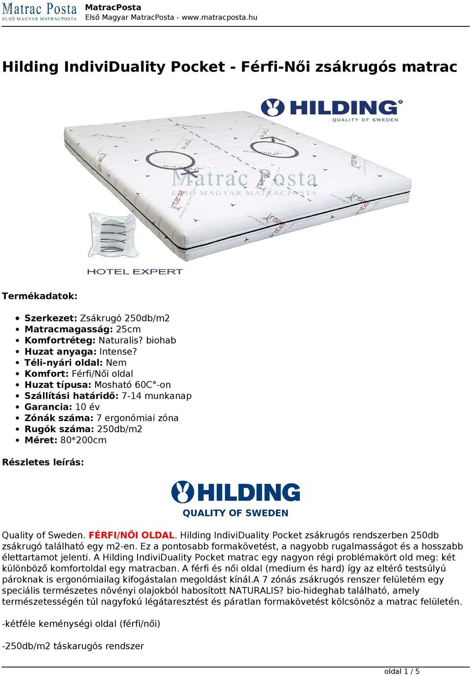 Hilding IndiviDuality Pocket - Férfi-Női zsákrugós matrac - PDF Ingyenes  letöltés