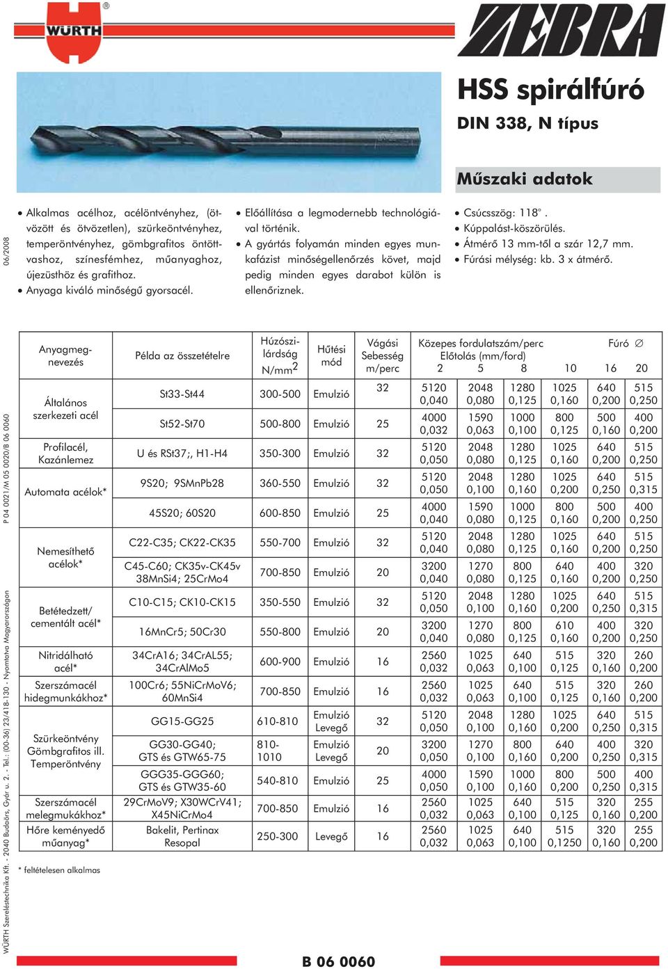 öntöttvashoz, színesfémhez, mûanyaghoz, újezüsthöz és grafithoz. Anyaga kiváló minõségû gyorsacél.
