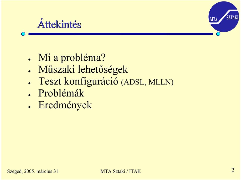 konfiguráció (ADSL, MLLN) Problémák