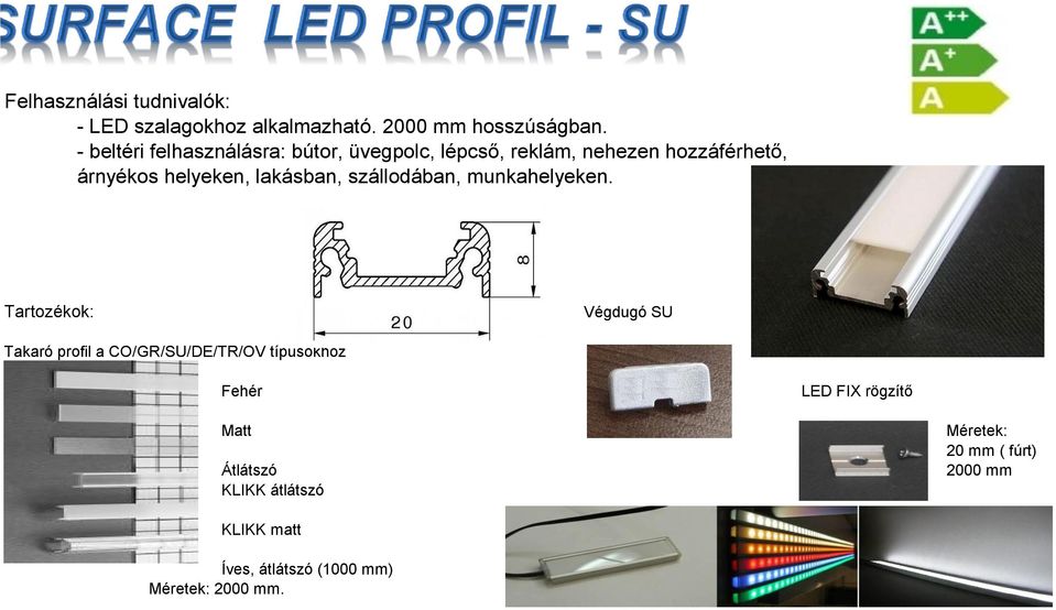 Végdugó SU Takaró profil a CO/GR/SU/DE/TR/OV típusokhoz Fehér LED FIX rögzítő Matt