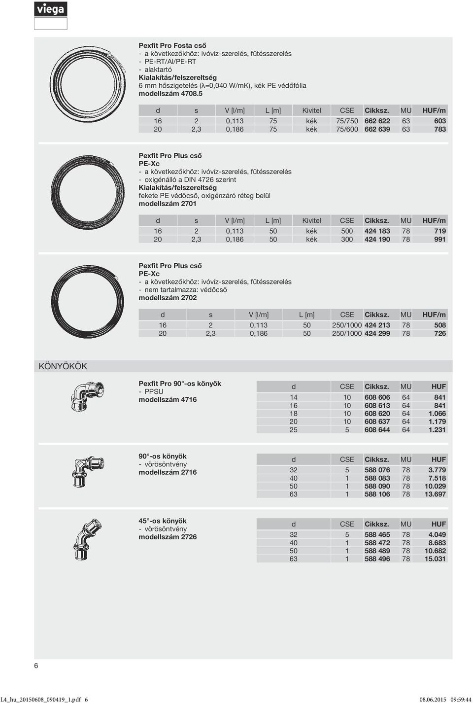 fekete PE védőcső, oxigénzáró réteg belül modellszám 2701 d s V [l/m] L [m] Kivitel CSE Cikksz.