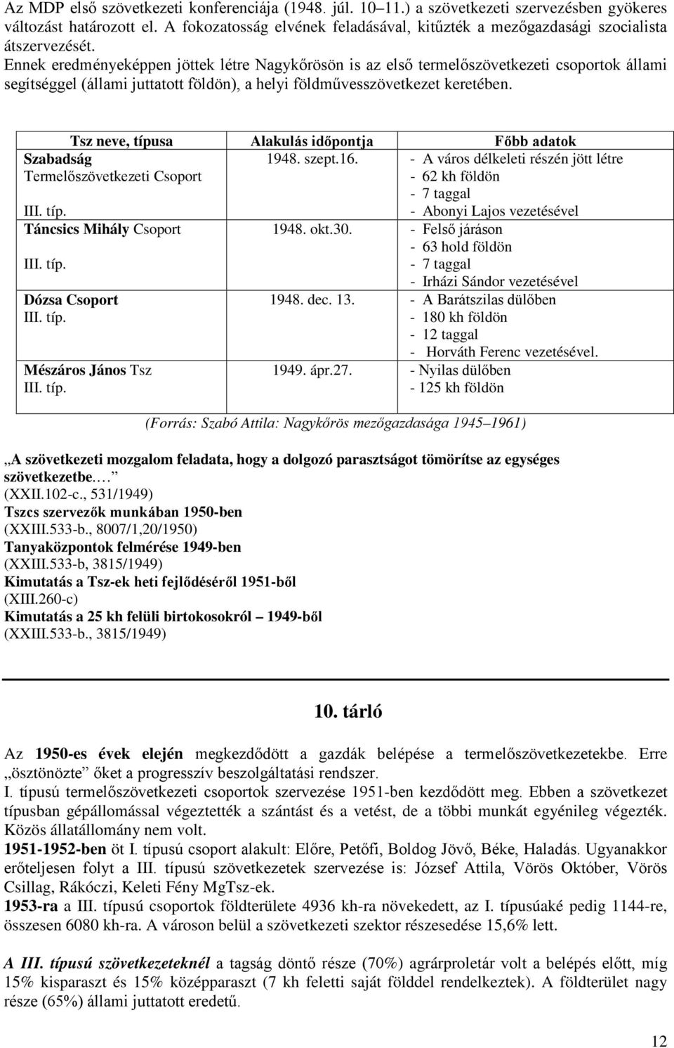 Ennek eredményeképpen jöttek létre Nagykőrösön is az első termelőszövetkezeti csoportok állami segítséggel (állami juttatott földön), a helyi földművesszövetkezet keretében.