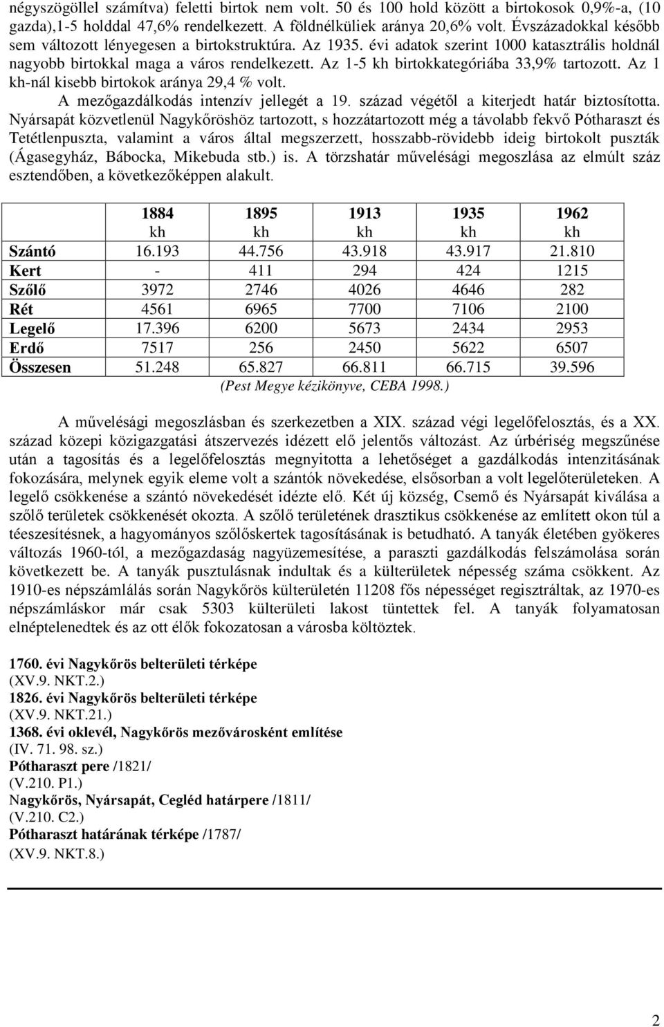 Az 1-5 kh birtokkategóriába 33,9% tartozott. Az 1 kh-nál kisebb birtokok aránya 29,4 % volt. A mezőgazdálkodás intenzív jellegét a 19. század végétől a kiterjedt határ biztosította.