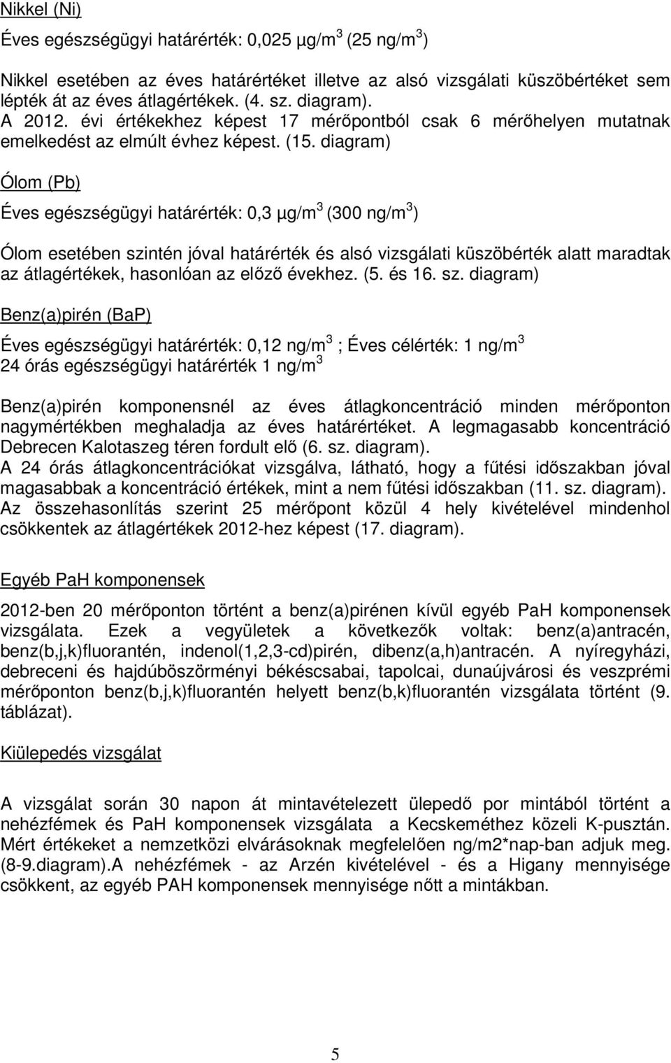 diagram) Ólom (Pb) Éves egészségügyi határérték: 0,3 µg/m 3 (300 ng/m 3 ) Ólom esetében szintén jóval határérték és alsó vizsgálati küszöbérték alatt maradtak az átlagértékek, hasonlóan az előző