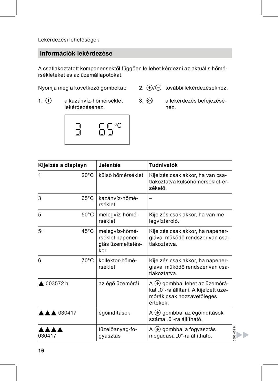 Kijelzés a displayn Jelentés Tudnivalók 1 20 C külső hőmérséklet Kijelzés csak akkor, ha van csatlakoztatva külsőhőmérséklet-érzékelő.