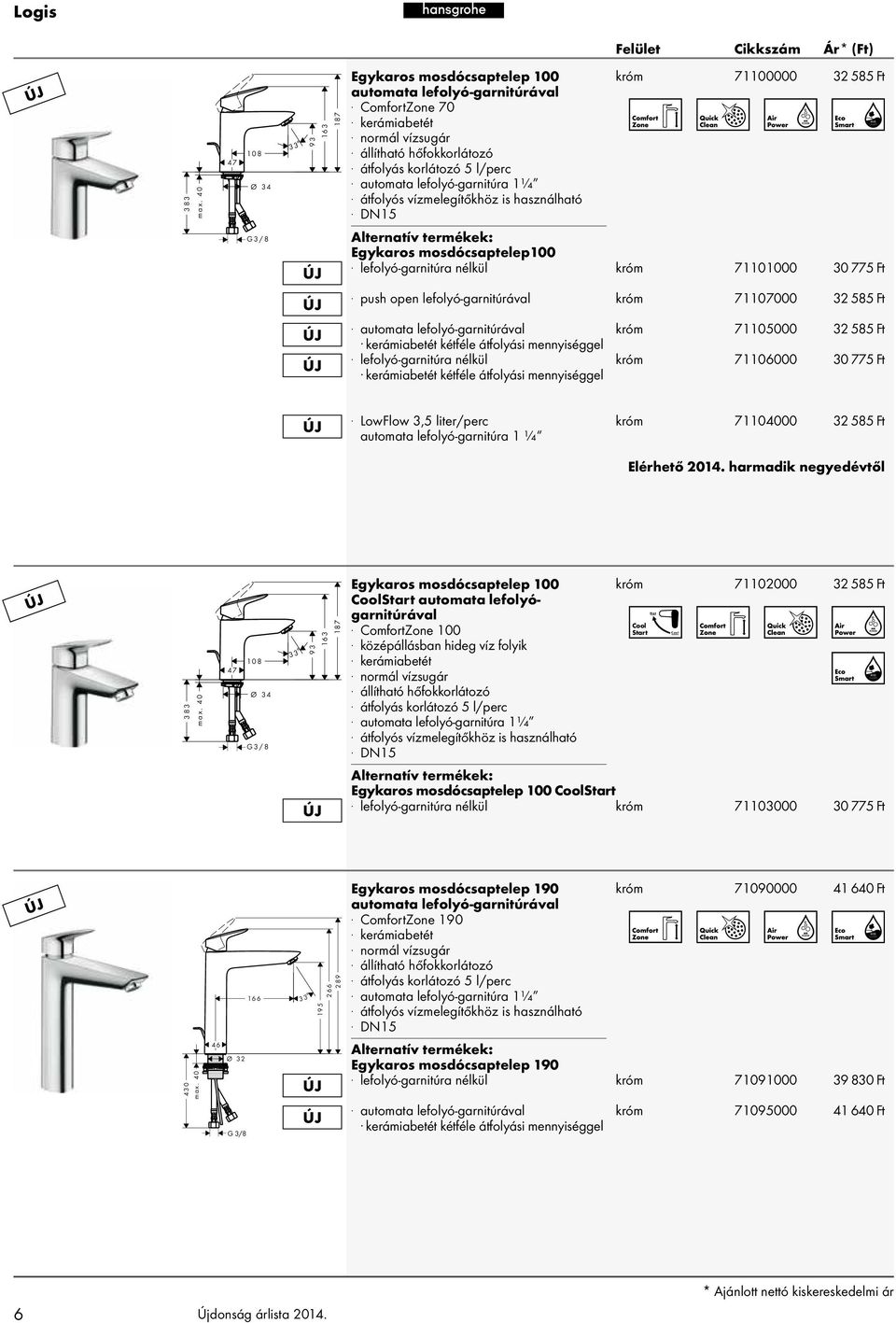 króm 71105000 króm 71106000 32 585 Ft 30 775 Ft LowFlow 3,5 liter/perc automata lefolyó-garnitúra 1 ¼ króm 71104000 32 585 Ft Elérhető 2014.