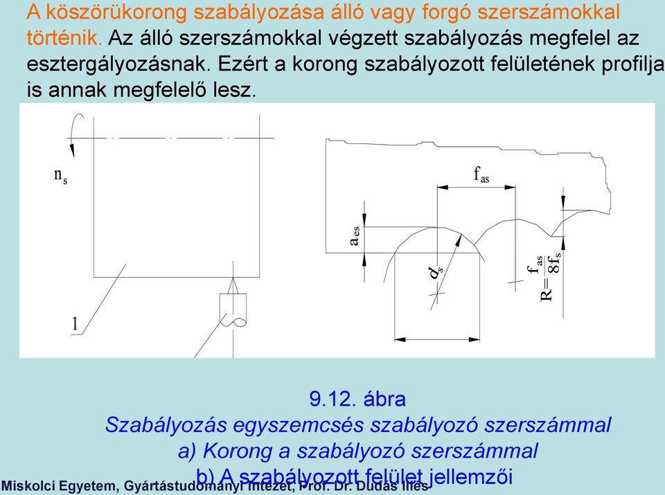 Ezért a korong szabályozott felületének profilja is annak megfelelő lesz. 9.12.