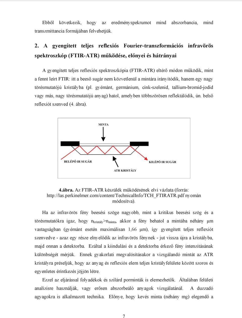 mint a fennt leírt FTIR: itt a bees sugár nem közvetlenül a mintára irányítódik, hanem egy nagy törésmutatójú kristályba (pl.
