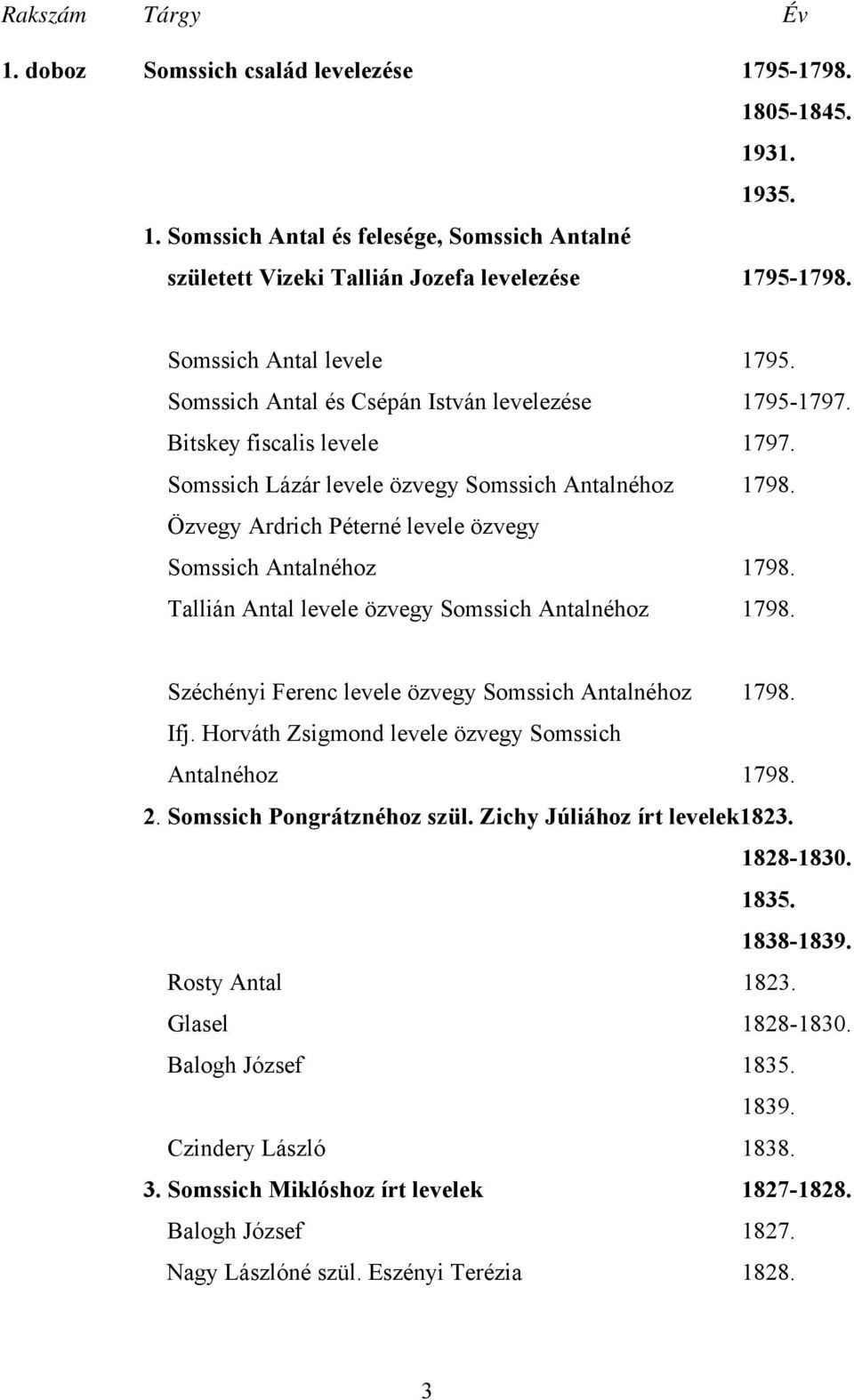 Özvegy Ardrich Péterné levele özvegy Somssich Antalnéhoz 1798. Tallián Antal levele özvegy Somssich Antalnéhoz 1798. Széchényi Ferenc levele özvegy Somssich Antalnéhoz 1798. Ifj.