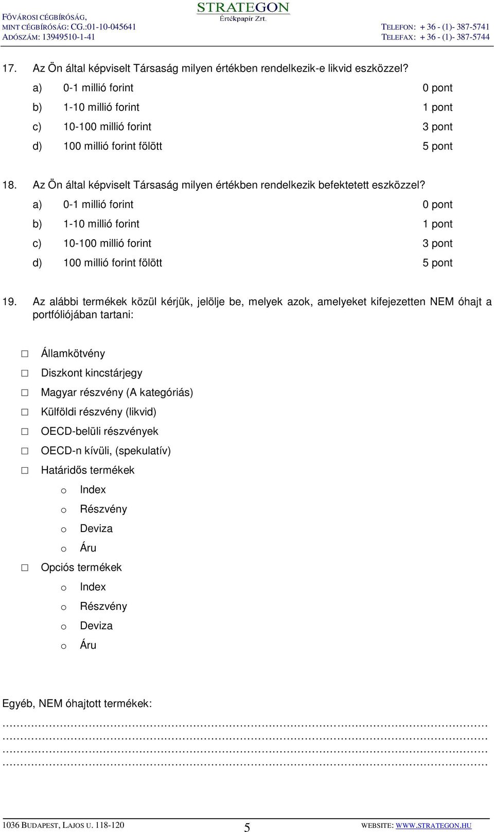 Az Ön által képviselt Társaság milyen értékben rendelkezik befektetett eszközzel?