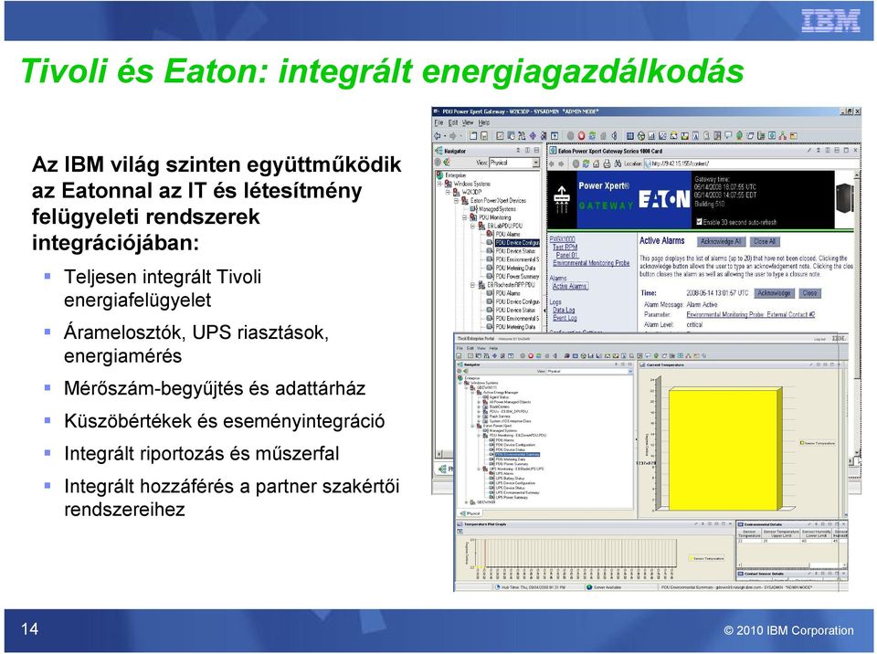 Áramelosztók, UPS riasztások, energiamérés Mérőszám-begyűjtés és adattárház Küszöbértékek és