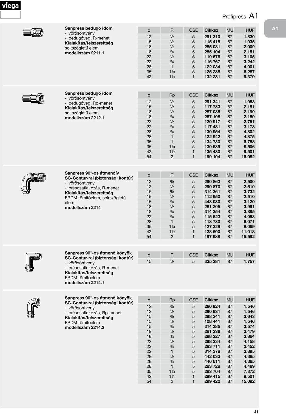 379 A1 Sanpress bedugó idom vörösöntvény bedugóvég, Rp-menet sokszögletű elem modellszám 2212.1 d Rp CSE Cikksz. MU HUF 12 ½ 5 291 341 87 1.983 15 ½ 5 117 733 87 2.151 18 ½ 5 287 085 87 2.