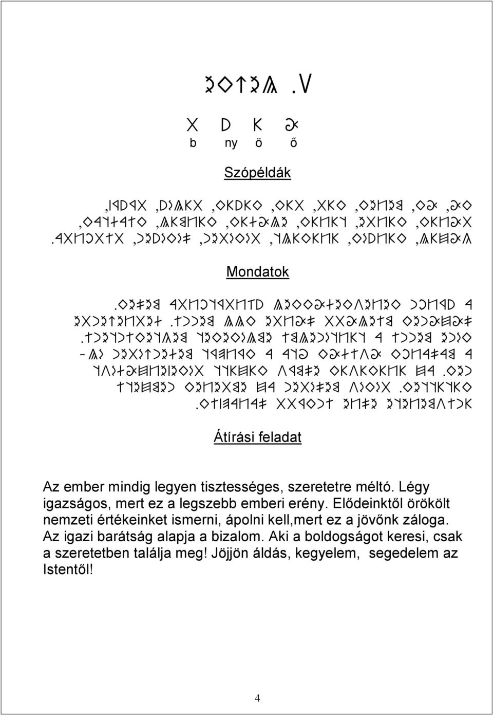ל;א;אאקל> נףלףד צק/ףנקמ שט קצנקרקל מקצטקאן ;מןדצקרקאק ק/רק ןמל,ננ /שרשפסןל> Átírási feladat Az ember mindig legyen tisztességes, szeretetre méltó. Légy igazságos, mert ez a legszebb emberi erény.