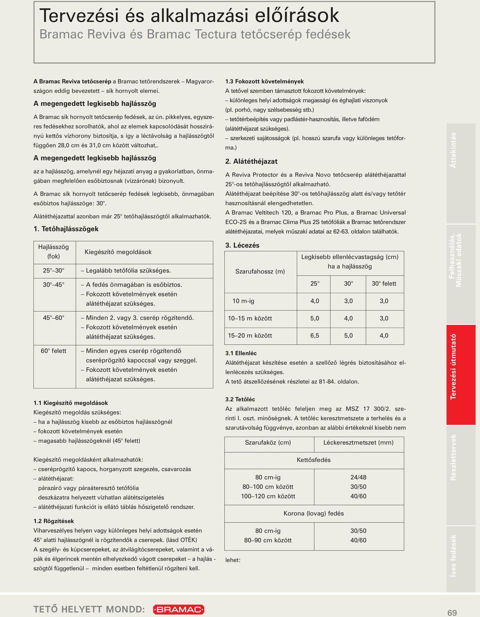 pik ke lyes, egy sze - res fe dé sek hez so rol ha tók, ahol az ele mek kap cso ló dá sát hossz irá - nyú ket tõs víz ho rony biz to sít ja, s így a léc tá vol ság a haj lás szög tõl füg gõ en,0 cm