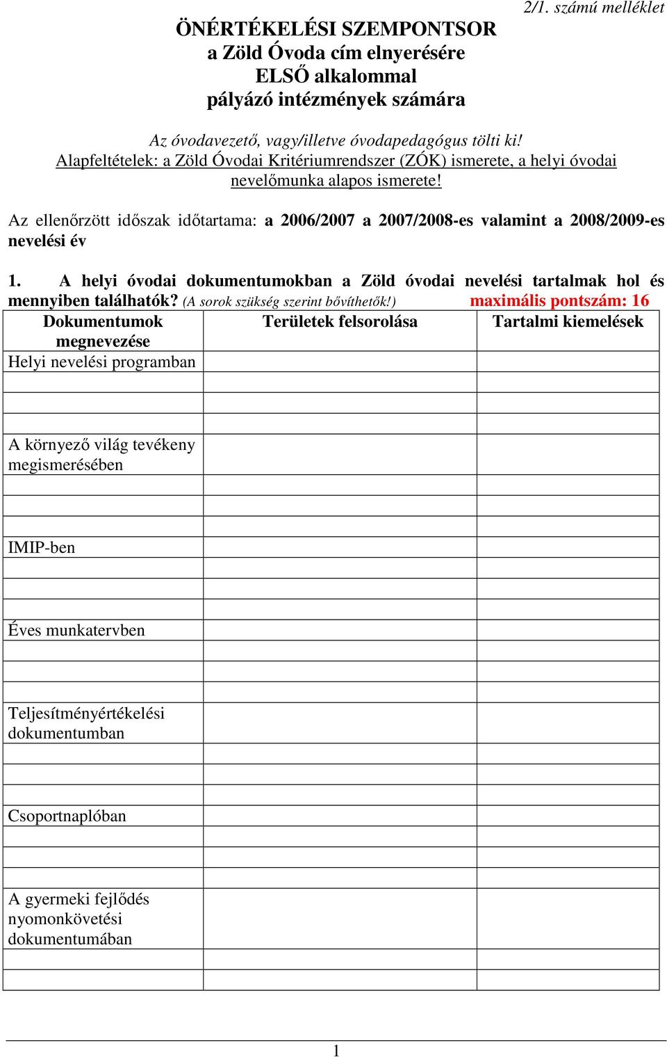 Az ellenırzött idıszak idıtartama: a 2006/2007 a 2007/2008-es valamint a 2008/2009-es nevelési év A helyi óvodai dokumentumokban a Zöld óvodai nevelési tartalmak hol és mennyiben találhatók?