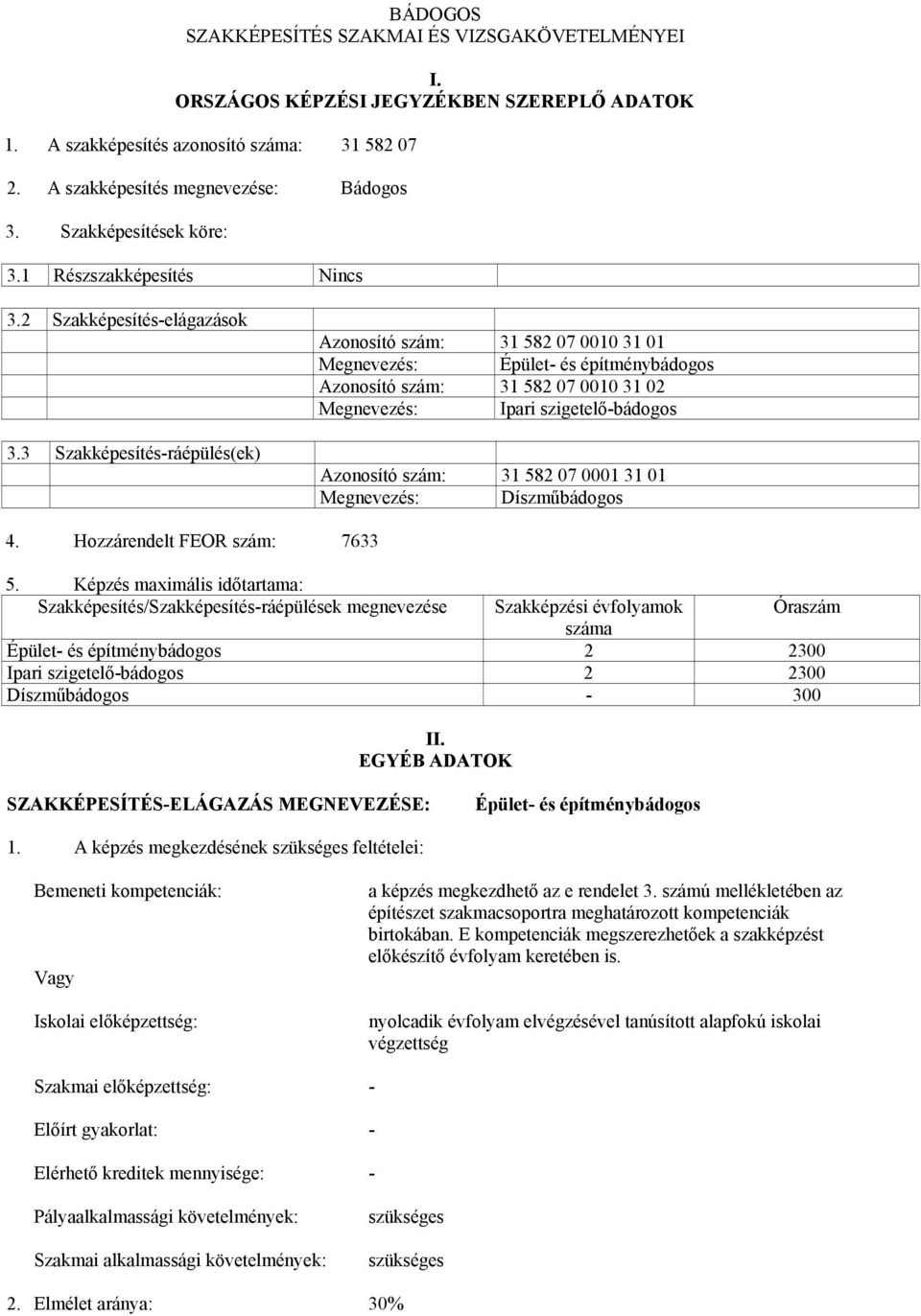 3 Szakképesítés-ráépülés(ek) Azonosító szám: 31 582 07 0010 31 01 Megnevezés: Épület- és építménybádogos Azonosító szám: 31 582 07 0010 31 02 Megnevezés: Ipari szigetelő-bádogos Azonosító szám: 31