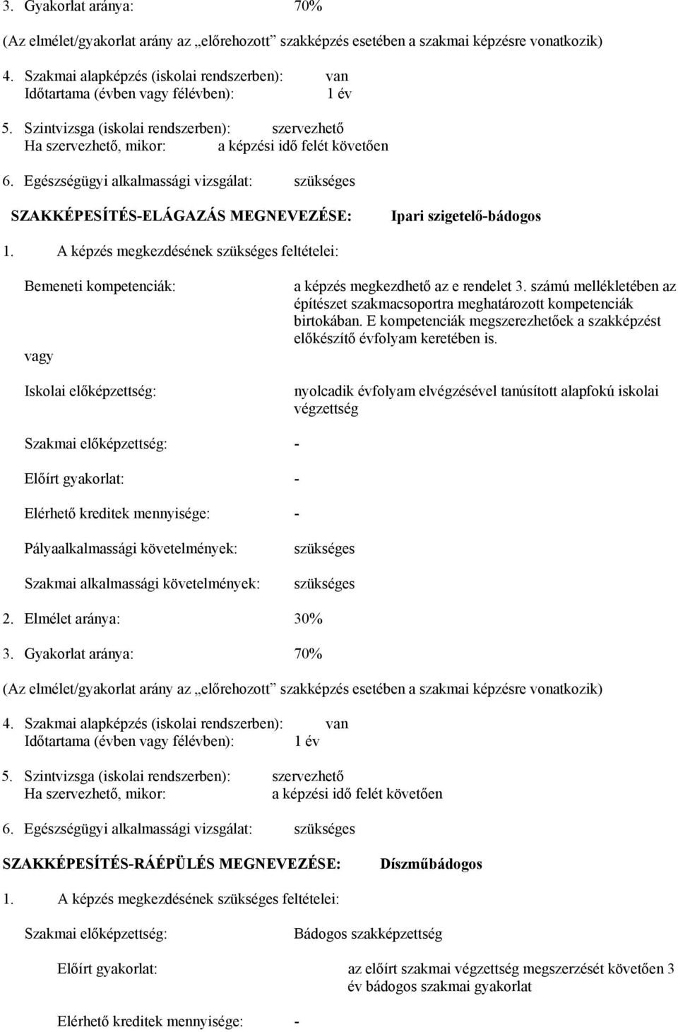 Egészségügyi alkalmassági vizsgálat: szükséges SZAKKÉPESÍTÉS-ELÁGAZÁS MEGNEVEZÉSE: Ipari szigetelő-bádogos 1.