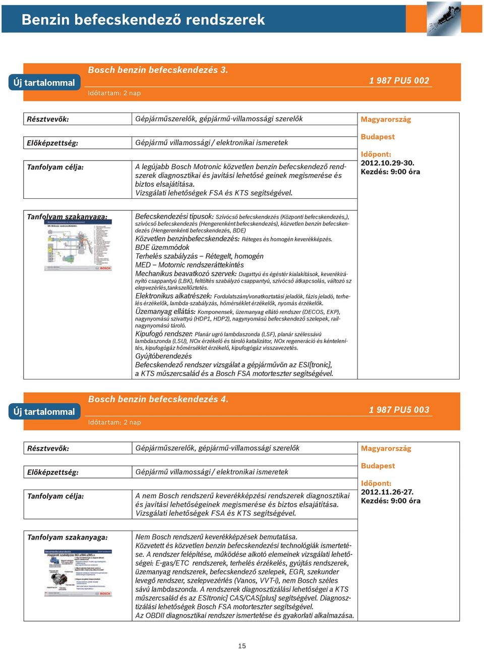 befecskendező rendszerek diagnosztikai és javítási lehetősé geinek megismerése és biztos elsajátítása. Vizsgálati lehetőségek FSA és KTS segítségével. 2012.10.29-30.