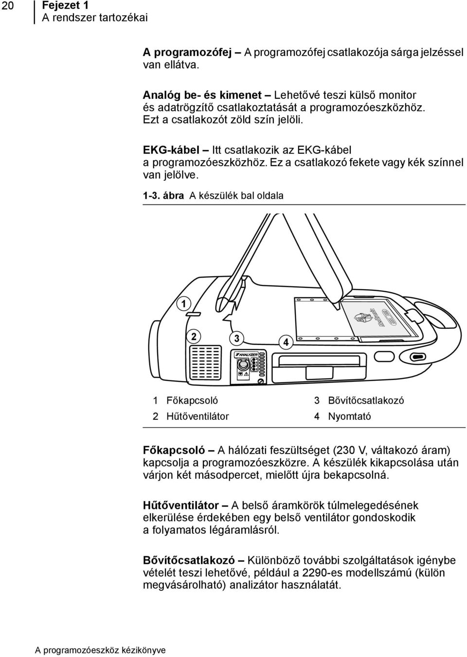 EKG-kábel Itt csatlakozik az EKG-kábel a programozóeszközhöz. Ez a csatlakozó fekete vagy kék színnel van jelölve. 1-3.