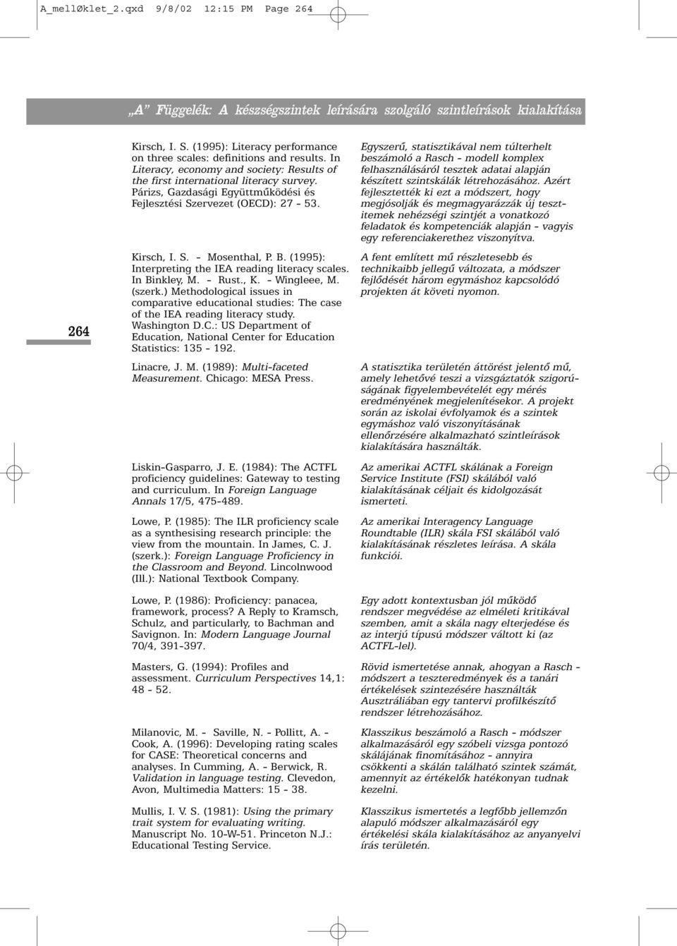 (1995): Interpreting the IEA reading literacy scales. In Binkley, M. - Rust., K. - Wingleee, M. (szerk.