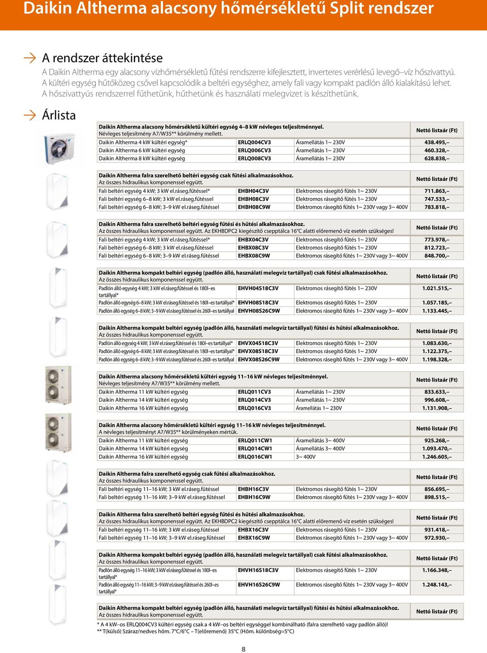 A hőszivattyús rendszerrel fűthetünk, hűthetünk és használati melegvizet is készíthetünk. Árlista Daikin Altherma alacsony hőmérsékletű kültéri egység 4 8 kw névleges teljesítménnyel.