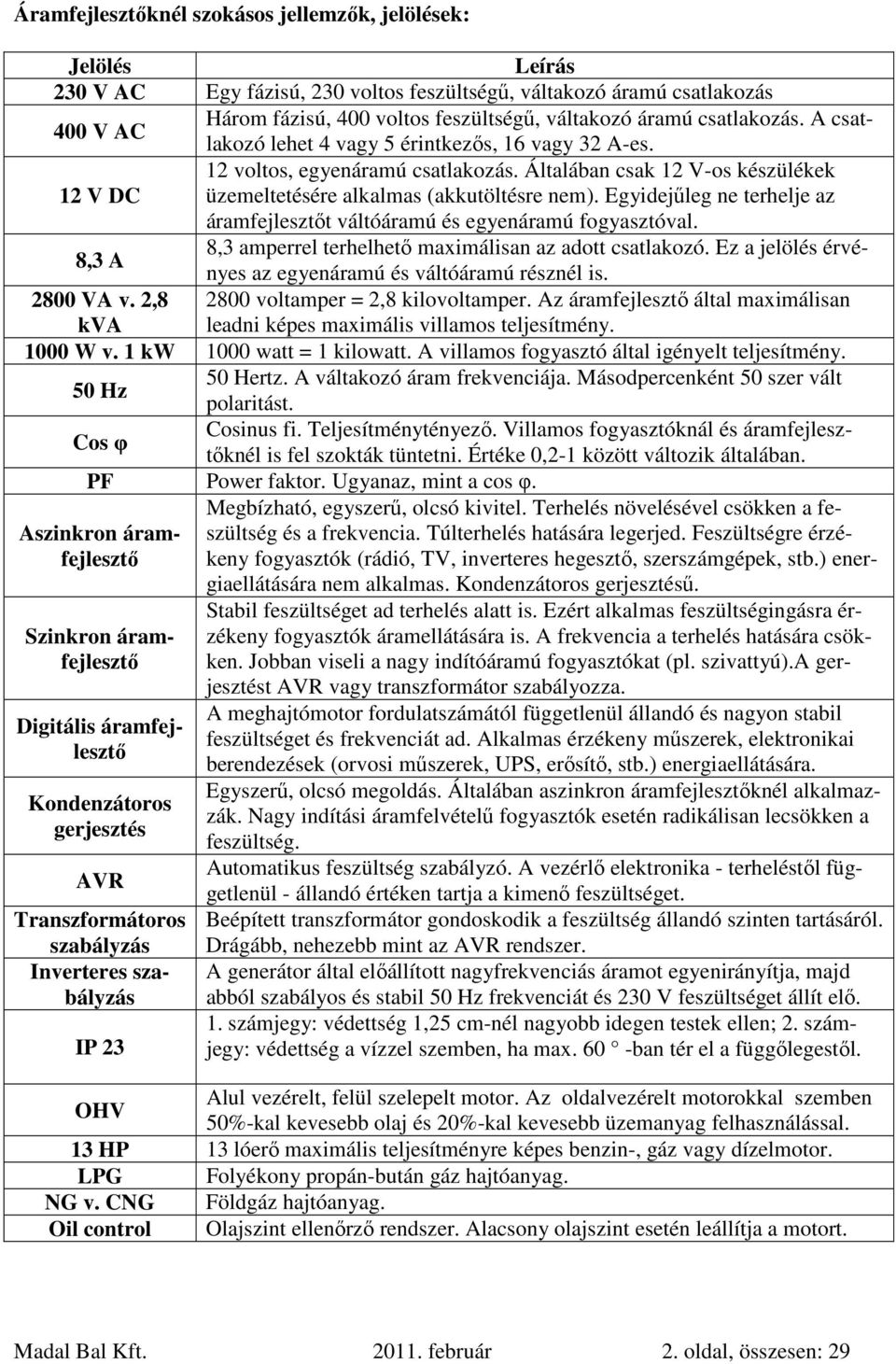 Egyidejűleg ne terhelje az áramfejlesztőt váltóáramú és egyenáramú fogyasztóval. 8,3 A 8,3 amperrel terhelhető maximálisan az adott csatlakozó.