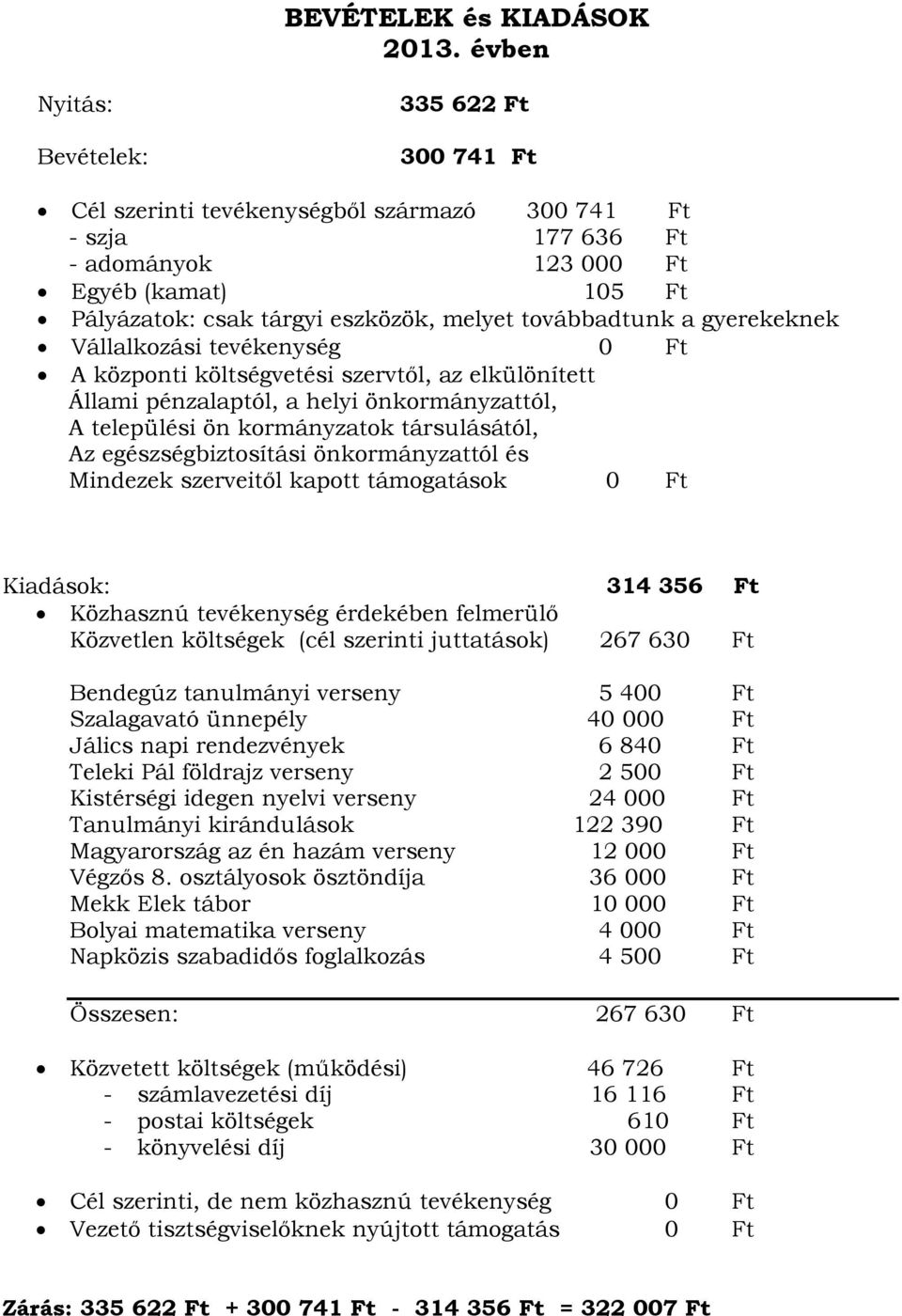 továbbadtunk a gyerekeknek Vállalkozási tevékenység 0 Ft A központi költségvetési szervtől, az elkülönített Állami pénzalaptól, a helyi önkormányzattól, A települési ön kormányzatok társulásától, Az