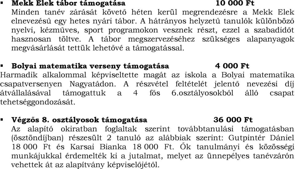 A tábor megszervezéséhez szükséges alapanyagok megvásárlását tettük lehetővé a támogatással.